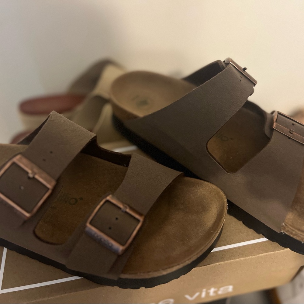 Birkenstock Brown Sandals with Adjustable Straps and Cork Footbed